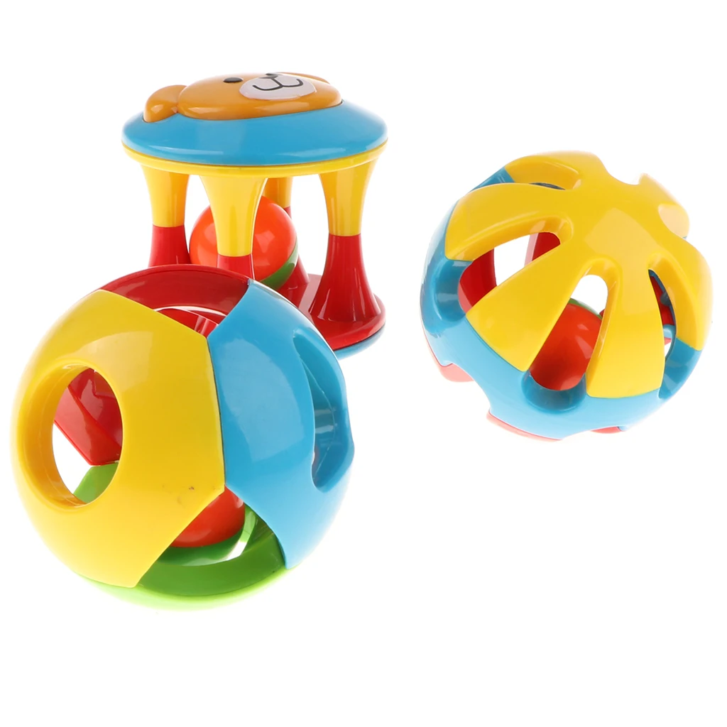 Baby Infant Plastic Ball Rattles Rolling Rattles Shaker Grab Developmental Baby Toy - Pack of 3