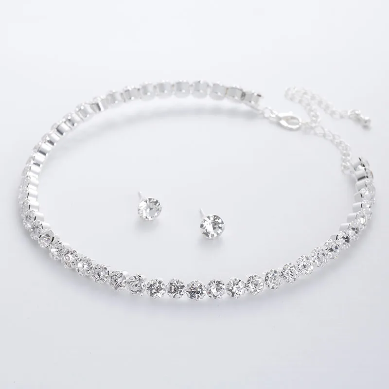 Bridal jewelry sets BLIJERY Silver plated crystal bridesmaid bridal jewelry sets geometric choker necklace earrings for women wedding jewelry sets