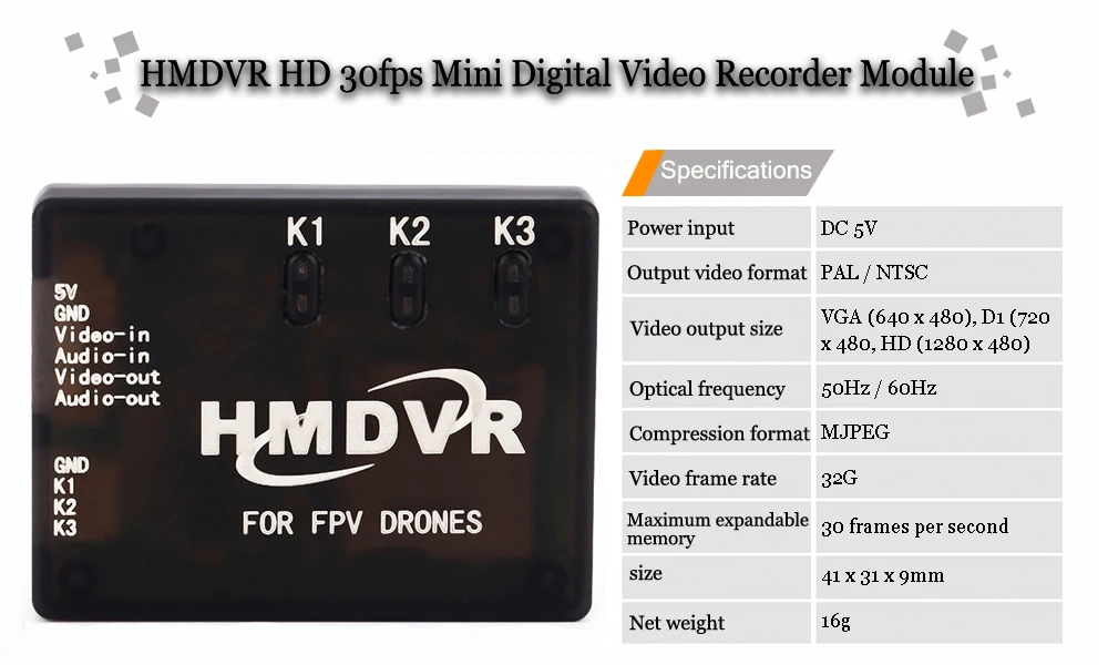 for FPV UAV Quadcopter Q250 HMDVR mini digital video recorder 30fp NEW