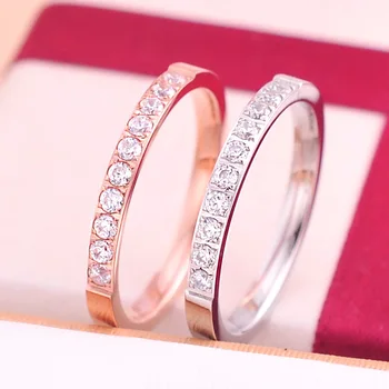 

Fashion luxury jewelry rose gold ring female titanium steel inlaid half circle zircon fingertip ring rings for women men love