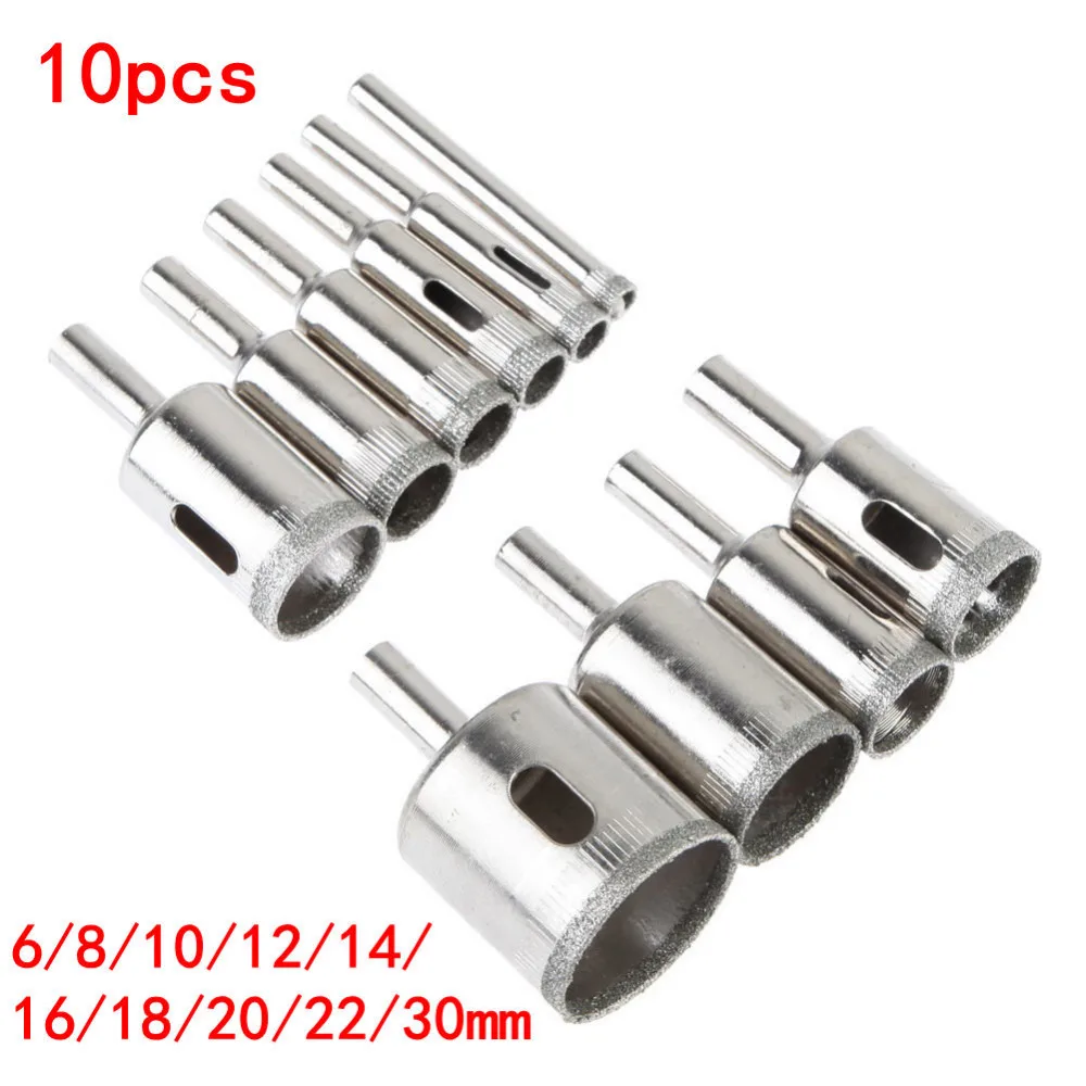 Koop 10 stks set 6 30mm Diamond Coated Core Hole Saw Boren Cutter Tool voor Tegels Marmer Glas Graniet boren Bits Power Tools