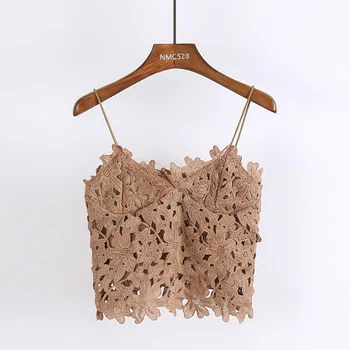 

Summer New Girls Fashion Lace Simple Camis Female Cute Vacation Beach Style Top Women All-match V-neck Embroidery Sexy Tank