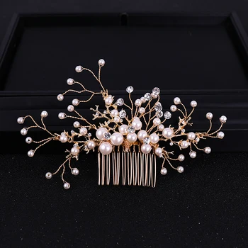 

Gold Color New Style Pearl Hair Combs Hair Women Hair Jewelry Accessories Wedding Head Decoration Twig Rhinestone Comb Ornament