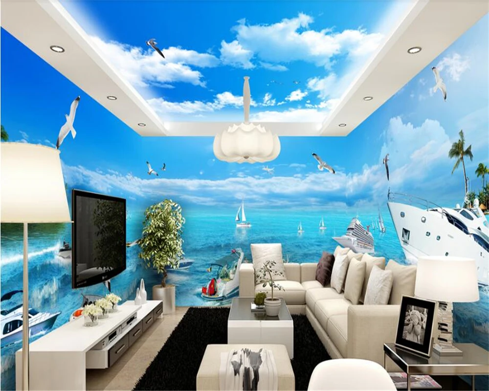 Beibehang 壁紙青空白雲海休暇テーマスペースフルハウスファッション厚いパーソナライズ壁紙の背景 壁紙 Aliexpress