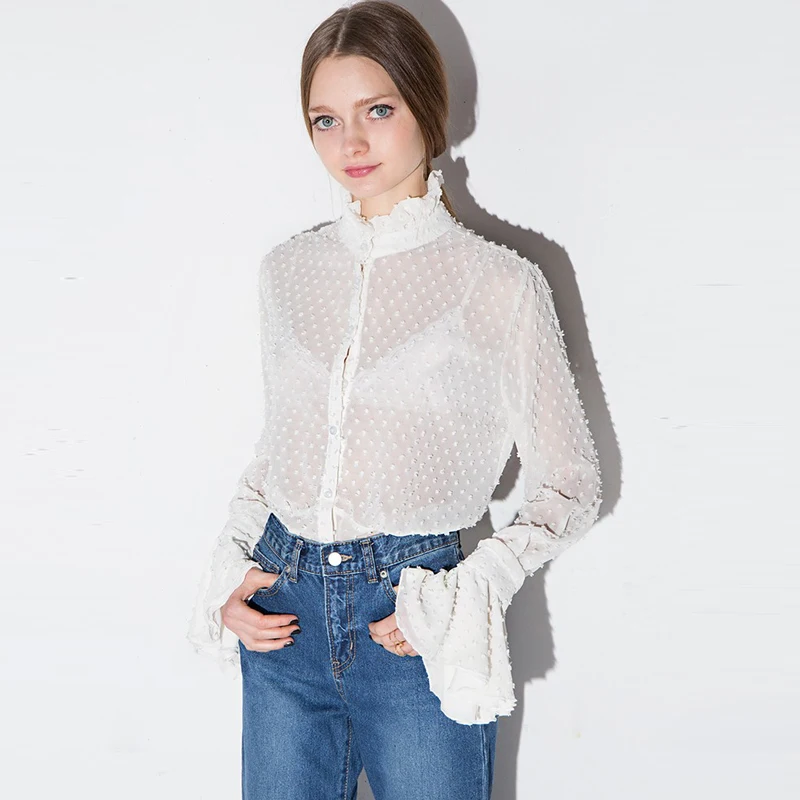 Buy 2017 New Women White Lace Cut Out Flared Sleeve