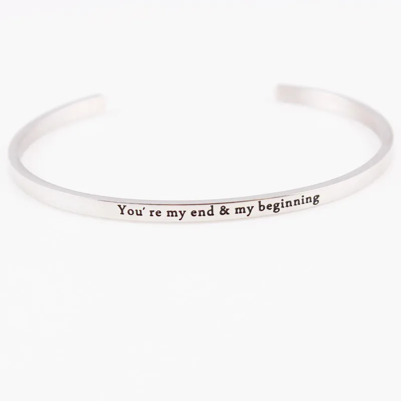 

Hot Stainless Steel Bangle Engraved Positive Inspirational You Are My End Quote Cuff Mantra Bracelets For Women Female