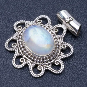 

Natural Rainbow Moonstone Punk Style 925 Sterling Silver Pendant 1 1/2" Q0151