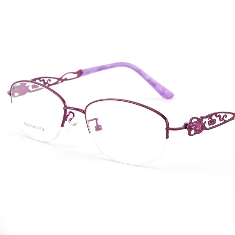 BCLEAR женские очки из металлического сплава с полым полуободком, оправа для женщин, овальные брендовые дизайнерские оптические очки, модные очки - Цвет оправы: Фиолетовый