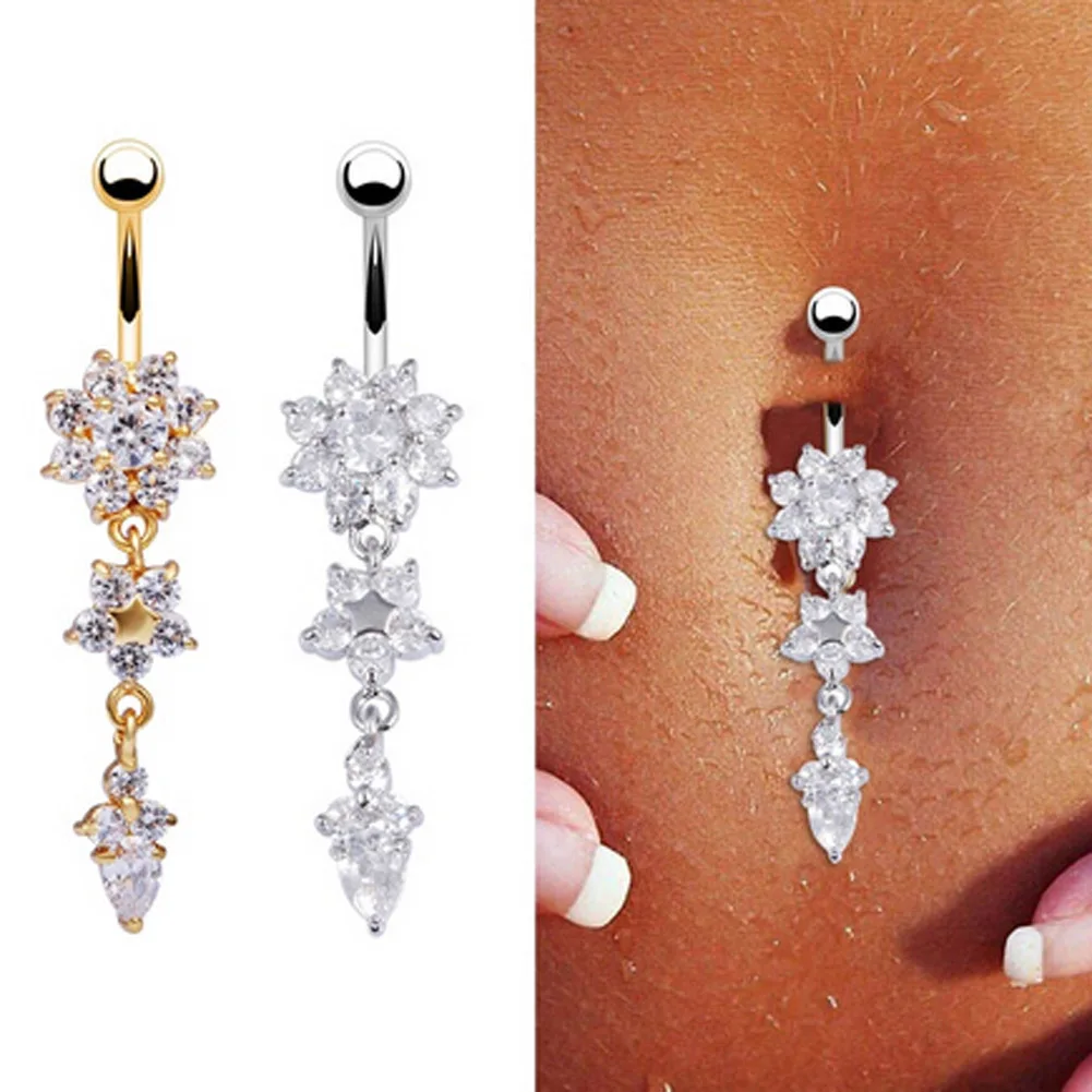 

Sexy Piercing Navel Nail Body Jewelry Flower Pendant Crystal Belly Button Rings