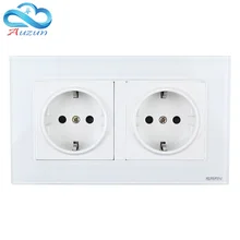 Европейский стандарт двойной настенный выключатель немецкая настенная розетка закаленное стекло панель 86 двойное назначение 16A