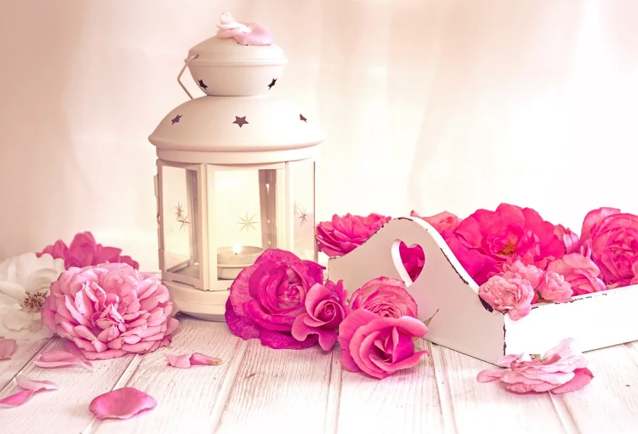 

Laeacco Wooden Board Blooming Flowers Petals Lamp Baby Photography Background Customized Photographic Backdrop For Photo Studio