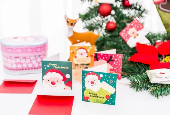 3 шт. Kawaii Рождество Eve Wish Card Творческий мини Рождественская карта милый ребенок Рождество День Поздравительные открытки с конверт-открытка
