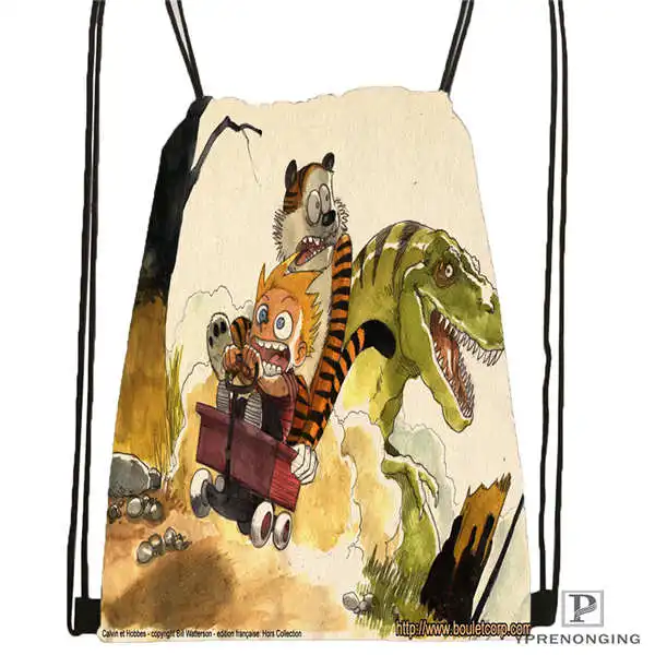 Drawstring Backpack Изготовленный На Заказ calvin-and-hobbes-12@ 02-походная сумка на шнурке милый детский Ранец(черный цвет(вид сзади) 31x40 см#180611-03-120 - Цвет: Drawstring Backpack
