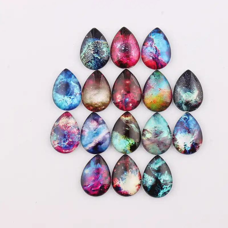 GLITTER GALAXY-handmade glitter glass cabochon silver cameo necklace