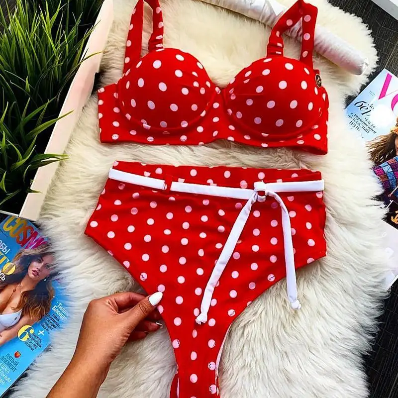 

Red dot bikinis 2019 mujer bathers Push up sexy swimsuit female High waist swimwear women Underwire bathing suit Summer biquini