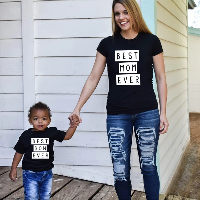 1pcs Mommy & Me Tee Shirt Best Mom Ever Best Son Ever Mama and Son T Shirts Summer Family Matching Clothes Mother & Kids Outfits