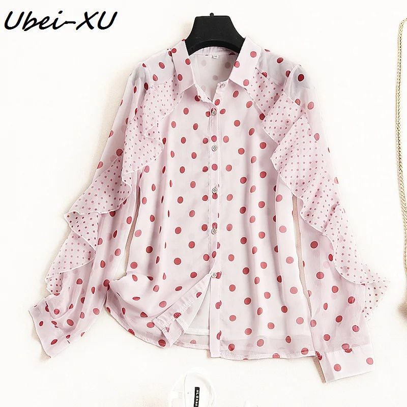 

Ubei Spring temperament long sleeve wave point chiffon dot print BLOUSE 2019 new single-breasted OL shirt women comfortble