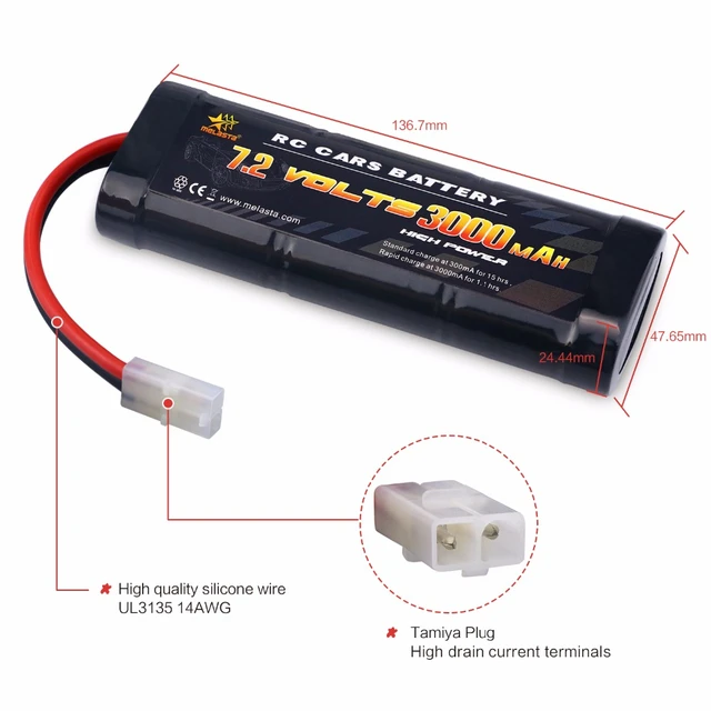 MELASTA RC Batterie 7.2V 3Ah Ni-MH Haute Puissance 6 Cellules avec