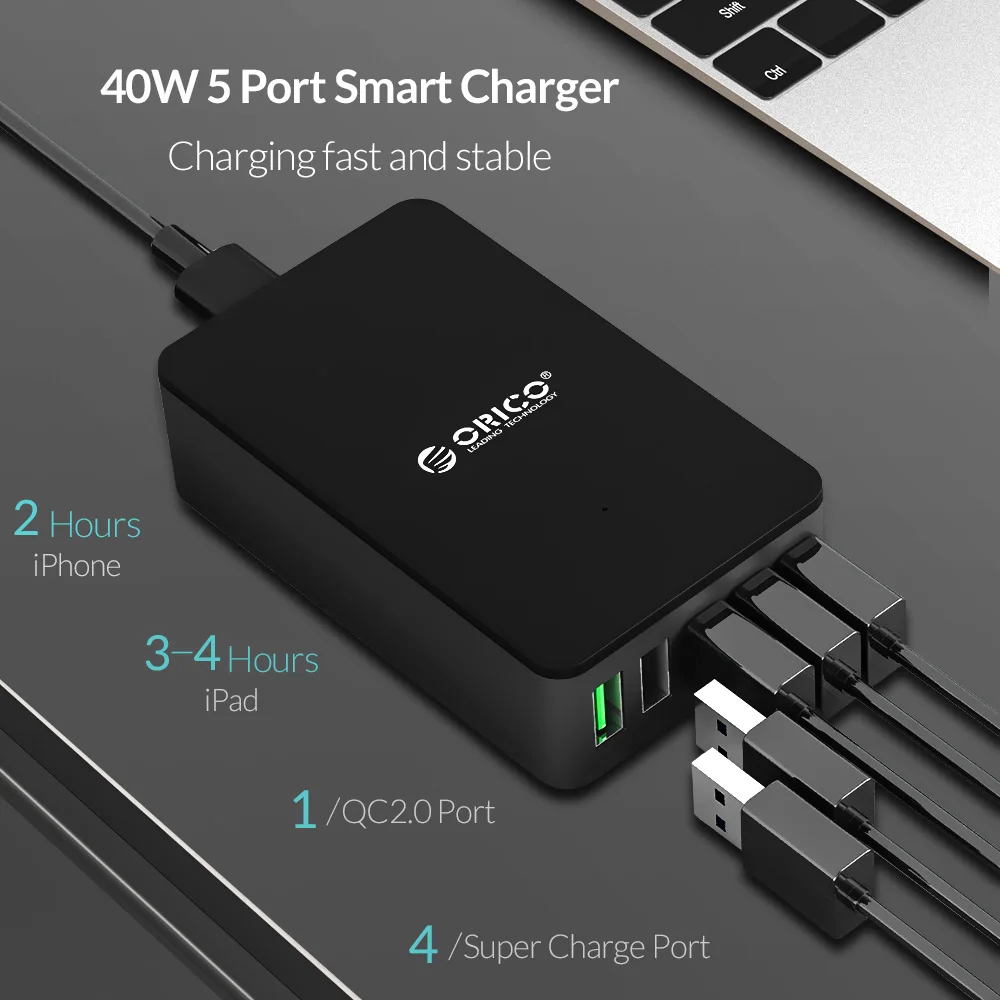 ORICO QC2.0 شاحن يو اس بي 5 ميناء سطح المكتب شاحن سامسونج هواوي Xiaomi و أقراص