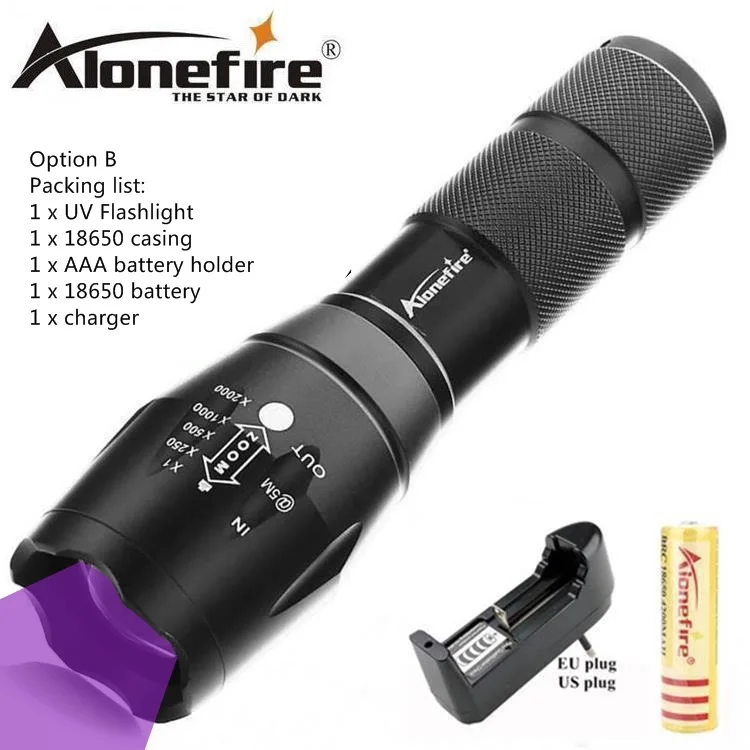 AloneFire G700 Zoom СВЕТОДИОДНЫЙ УФ-светильник, светильник-вспышка 18650 нм, фонарь, УФ-отверждение, безопасность для путешествий, УФ-бумага Скорпион, детектор денег AAA - Испускаемый цвет: UV flashlight