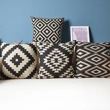 Домашний декор черная Геометрическая подушка(без наполнения) льняная хлопковая декоративная наволочка для подушки Диван пружинный 45x45 см