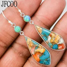Богемия геометрический разноцветный натуральный камень Серебряная Сережка крючок Висячие женские огненный опал длинные серьги Прямая поставка