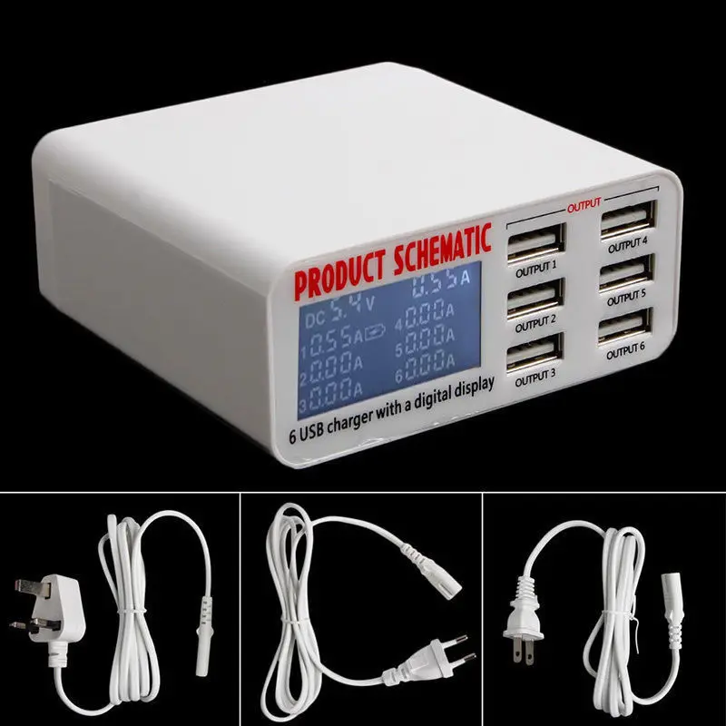 Многопортовое 6A 6 порта Smart USB зарядное устройство концентратора AC настенный