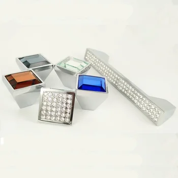 

10Pcs Square K9 Diamond Crystal Zinc Kitchen Cabinet Drawer Knob Handle Pull Cupboard Closet Furniture