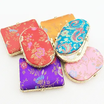 

National characteristic gift double fold Silk embroidered mirror Make up lens jewelry mirrors 6pc/lot