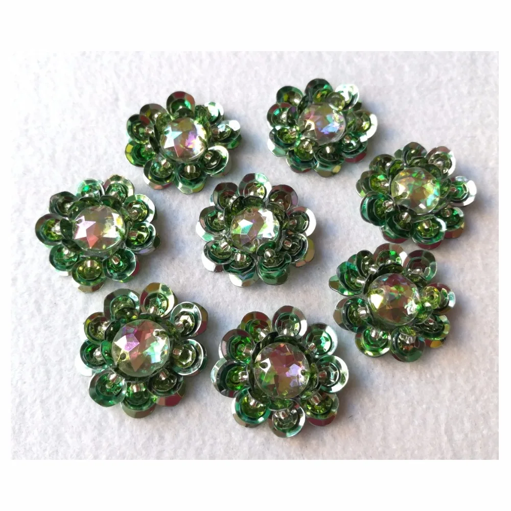 

New Handmade Green Beaded Sequin 3D Flower Applique Patches Dance Costume Garment Decorating Sewing DIY Crafts 10pcs/lot BNC128E