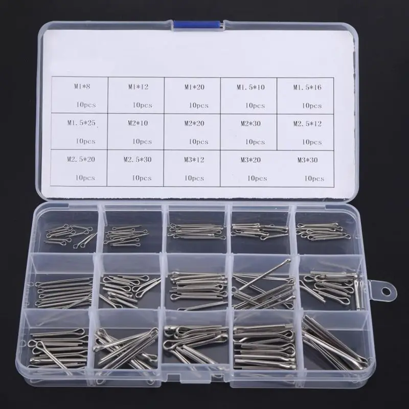 

150Pcs Split Cotter Pins Kit Set W/ Box Stainless Steel Assortment Split-Cotter Fastening Pins 15 Types M1-M3 Hot Sale Wholesa