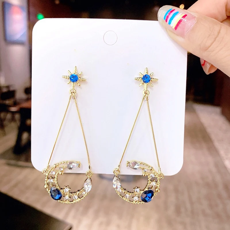 

New Charm Bling Crystal Moon Star Drop Dangle Earrings for Women Pendientes Fashion Party Gift Jewelry Ec1723