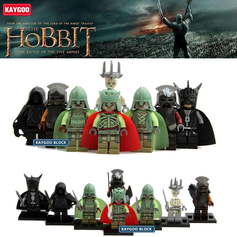 

Kaygoo 8pcs PG8036 Hobbit Lord of the Rings Dolls Ring Wraith King Soldier of the Dead Mordor Orc Uruk Hai Building Blocks Toys