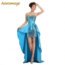 Асимметричное платье подружки невесты милое короткое спереди длинное сзади платье для выпускного вечера Королевский синий vestido de festa robe de soiree