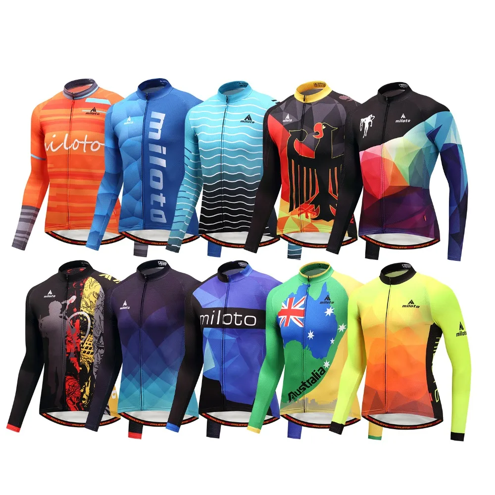 cheap MILOTO 2019 Men Cycling Jersey Tops Winter Cycling Bicycle Clothing Ropa Ciclismo Long Sleeve MTB Road Bike Jersey Shirt Maillot