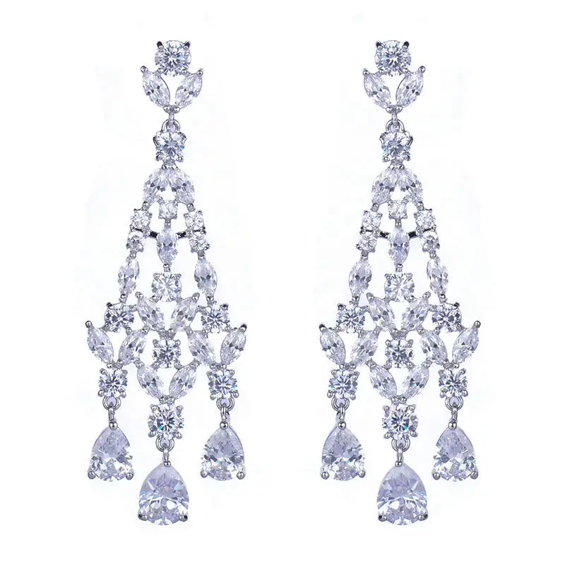 

2015 Factory New Arrival New Design Women's Earrings Clear AAA CZ Bright Dangle Earring Wedding Party Fashion Jewelry GLE4745