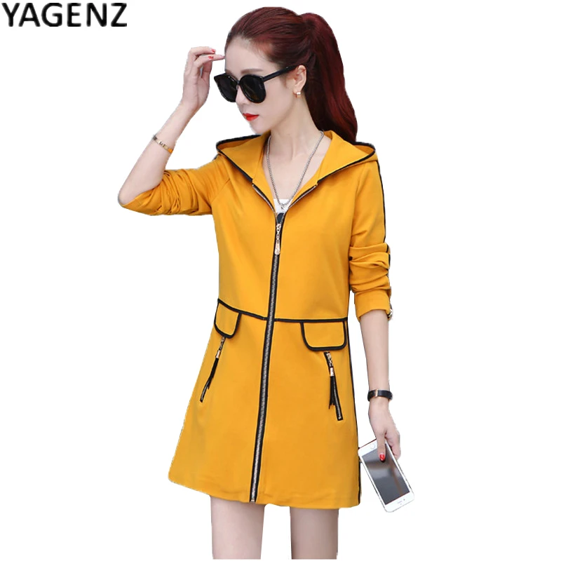 

Plus Size 3XL Women Slim Hooded Trench Coat 2019 Spring Autumn Solid Pocket Overcoat Long Coat Female Zipper Windbreaker Outwear