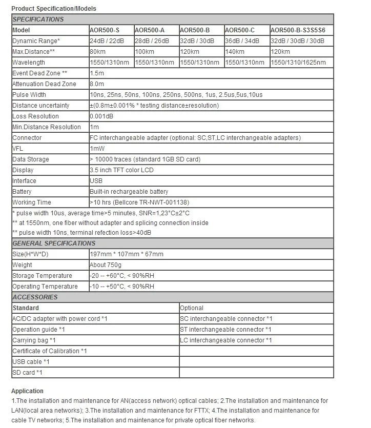 FTTH tribrer OTDR Волокно оптическое Тесты OTDR aor-500a 100 км 1310/1550nm 28/26db оптический времени домена рефлектометра 3 годовая гарантия