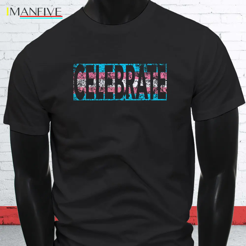 

2019 Fashion Hot Sale CELEBRATE TRANSGENDER FLAG LGBT PRIDE PROUD ALLY Mens Black T-Shirt Tee shirt