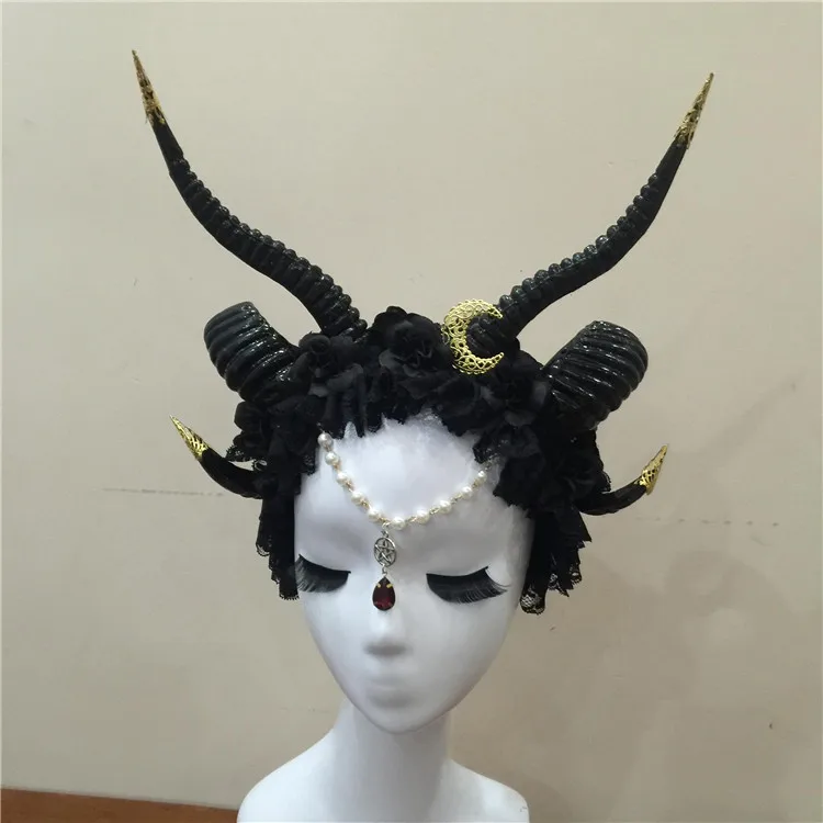 Ободок с рогом Gothicpunk Ram аксессуар для волос в стиле стимпанк Луной рожковый
