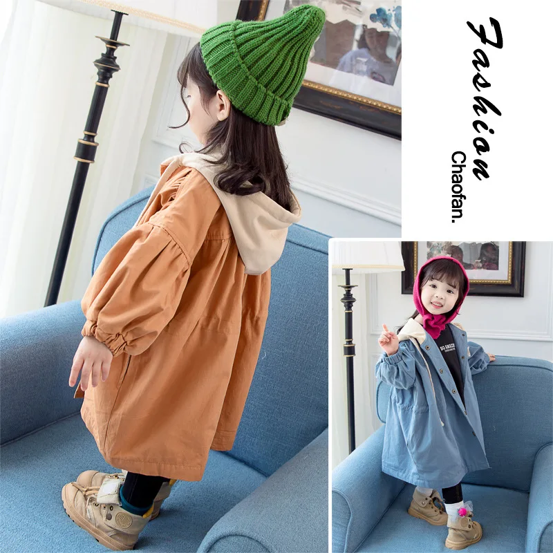 

New Christmas Overcoat For Girls Korean Coat With Hat Kids Outerwear Solid Color Warm Angel Clothing Autumn Winter For 1-5Y
