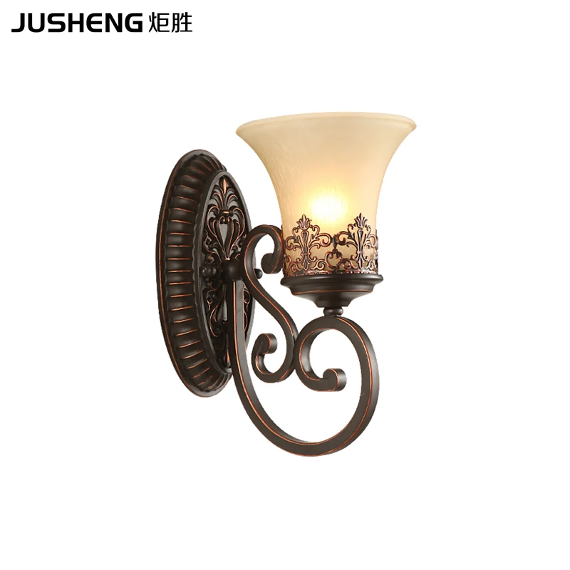 American Retro Creative Bedroom Bedside Lamp Living Room Background Wall lamps  Iron Single Head Mediterranean Wall Light