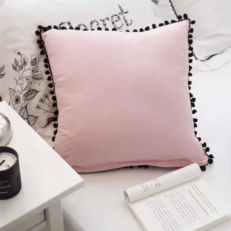 Pink / White Cushion Creative Cushion Pillow Square Tassel Cushion 45*45cm Fashion Girl Room