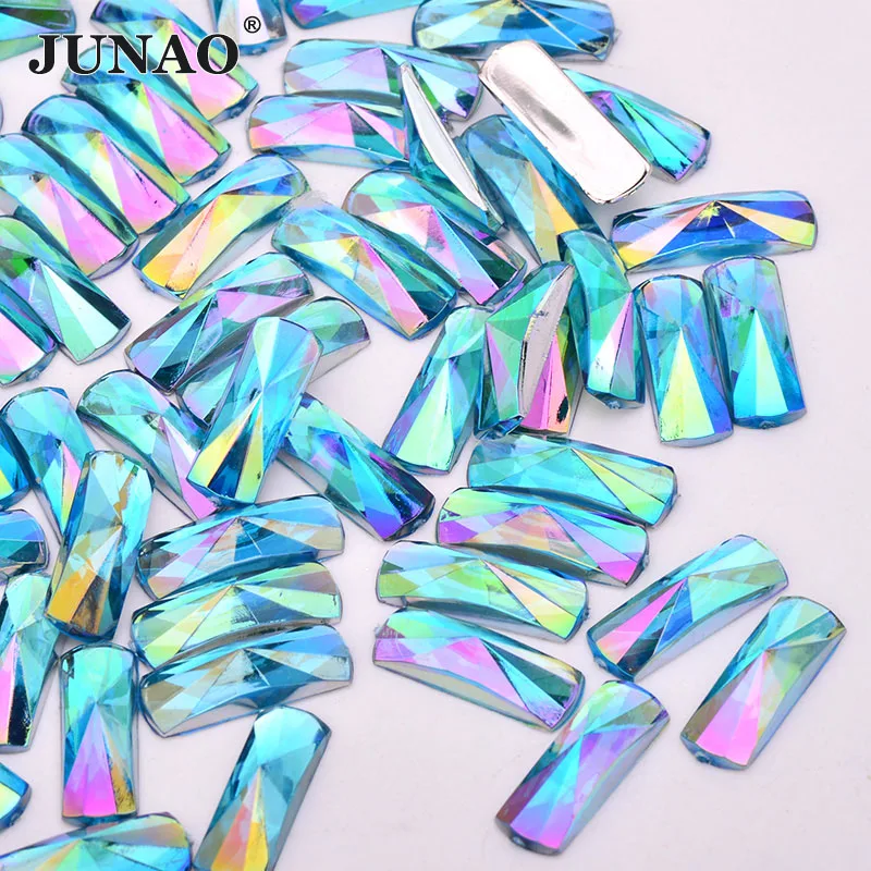 

JUNAO 6x16mm Aqua Blue AB Crystal Flat Back Rhinestones Applique Acrylic Gems Glue On Rectangle Stones Scrapbook Strass for DIY