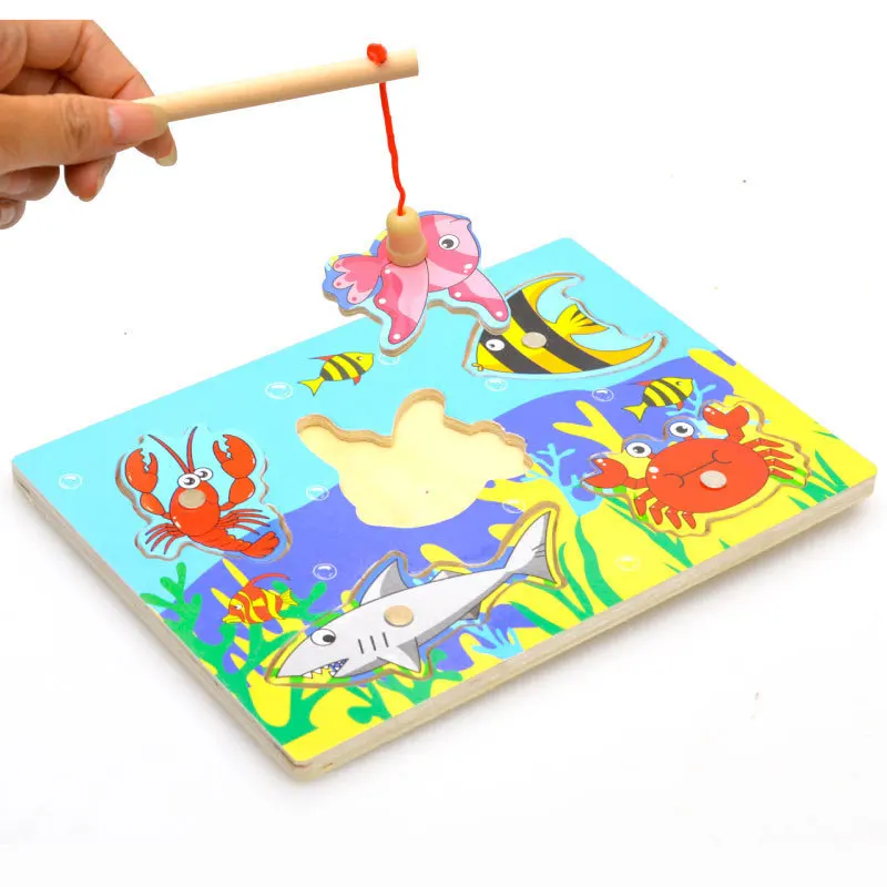 

Baby Magnetic Fishing Game Wooden puzzles toys for children 3D creative puzzle Toys kids game for children of 3 years