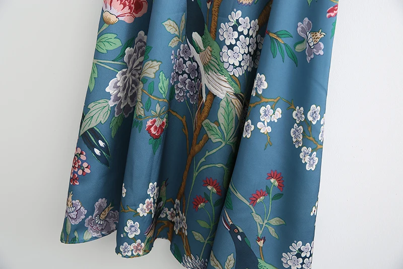 ShejoinSheenjoy Women Vintage Bird Floral Print Maxi Dress V neck Short Sleeve Side Zipper Retro Mid-Calf Casual Ladies Dresses (9)