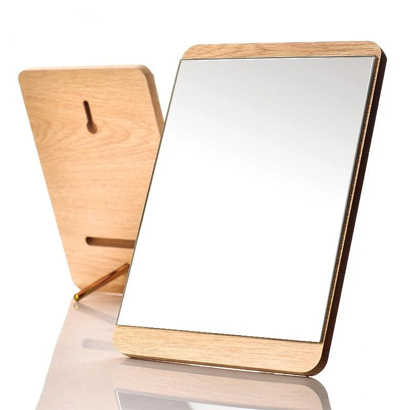 

1pc Makeup Mirror Small Wooden Frame Solid Wood Head Table Top Table Nordic Style Border Bathroom G0504