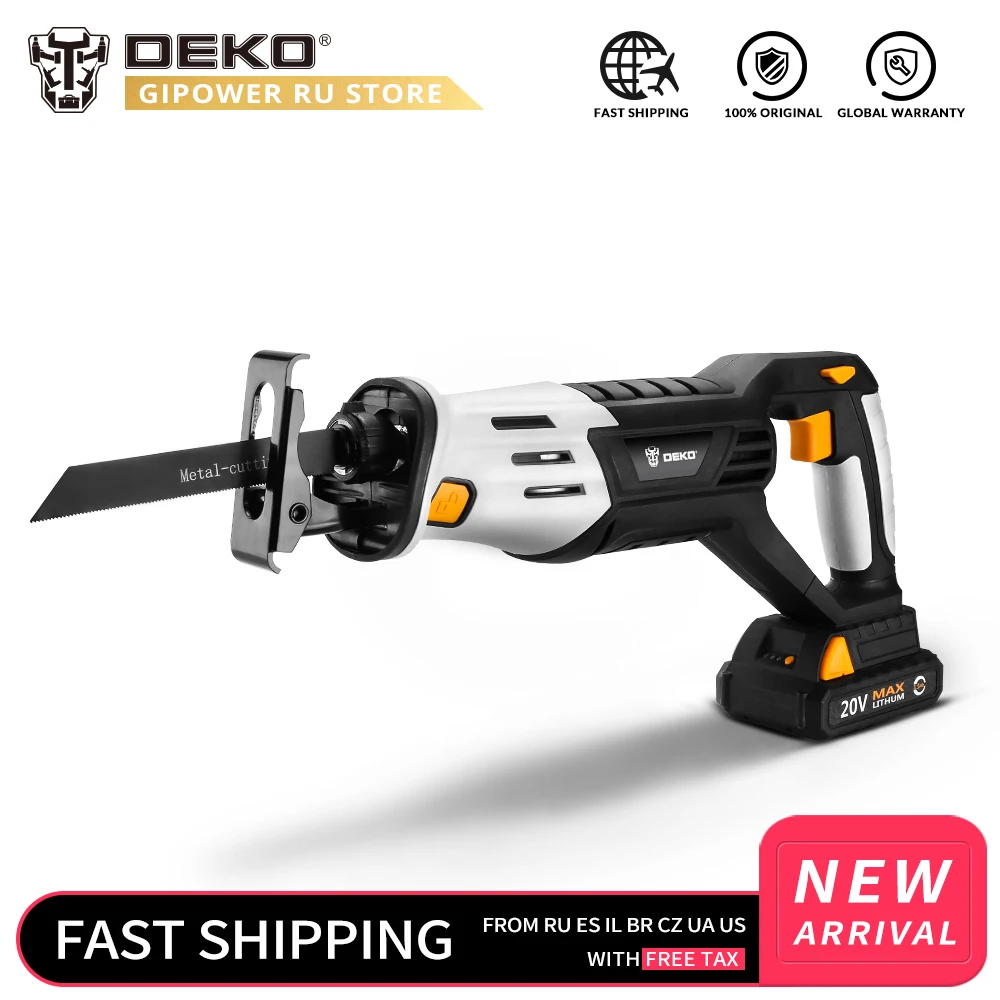 

DEKO DKRS20Q2 20V Cordless Reciprocating Saw Adjustable Speed Electric Saw with Battery and 4 Pieces Blades