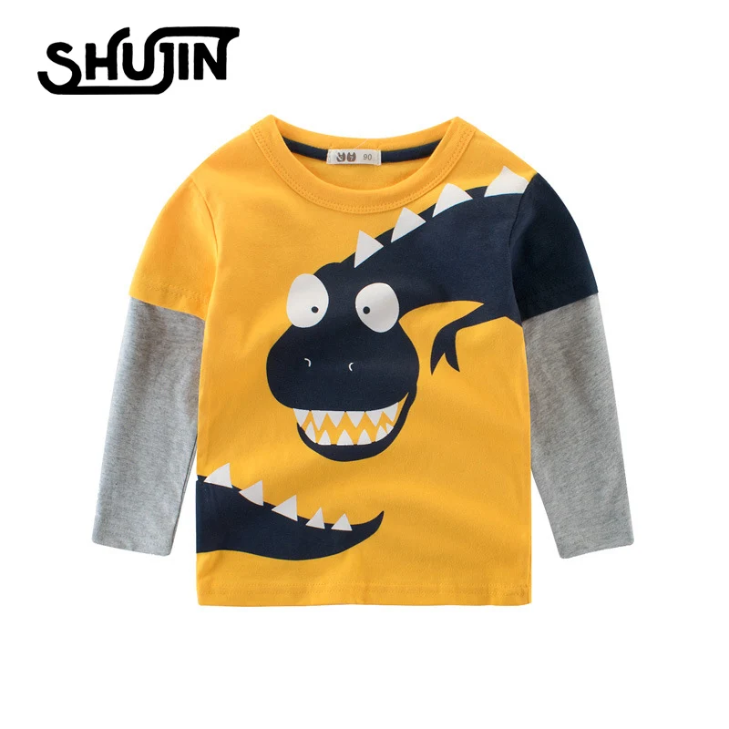 

SHUJIN Autumn Boys Cartoon T-shirt Kids Long Sleeve Pullover Cotton Clothes Baby Casual Tops Tees Children T Shirt