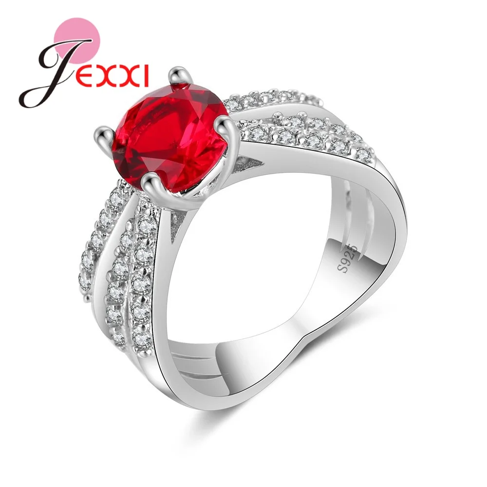 Solid 925 Sterling Silver Cross Red Crystal Rings for Women Cubic Zirconia Classic Romantic Jewelry Party Wedding | Украшения и